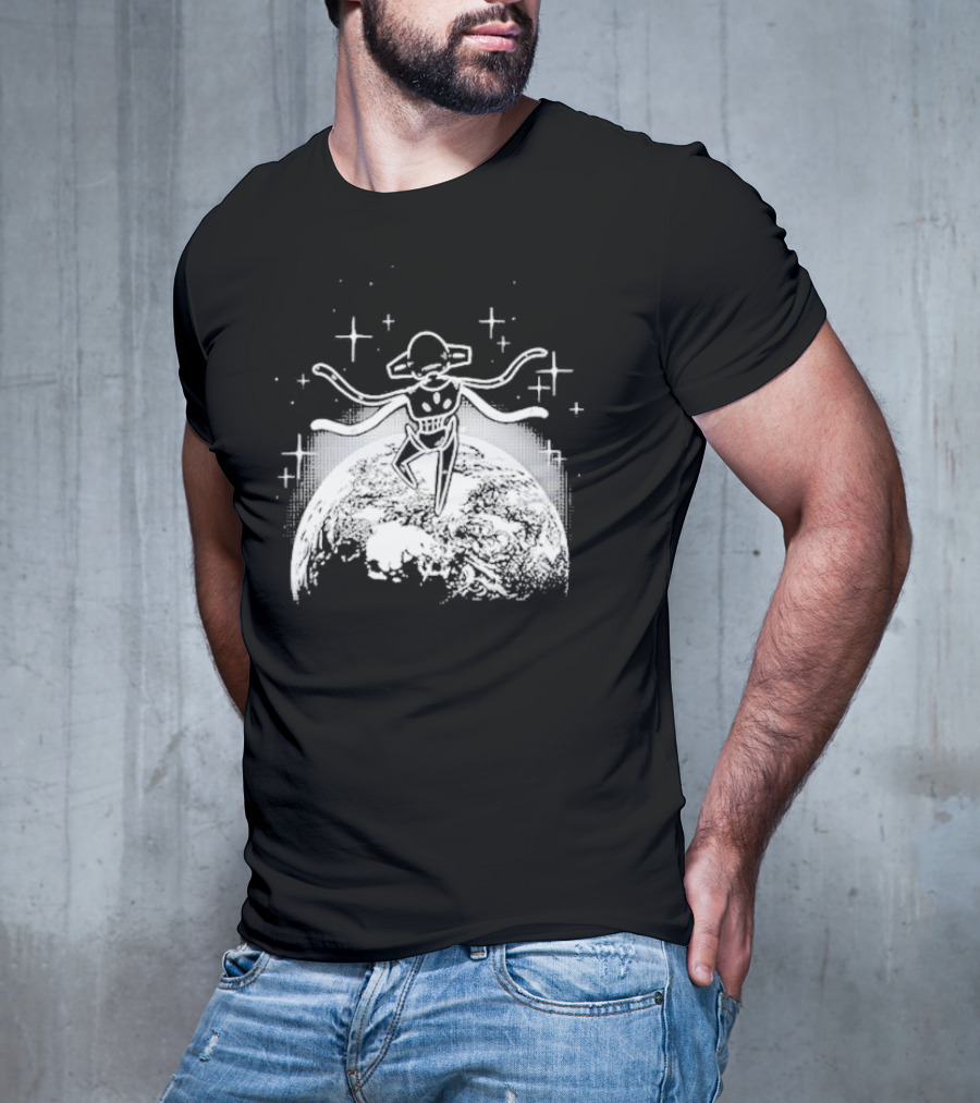 Snacky Boy Deoxys Floating Above Earth With Stars T-Shirt