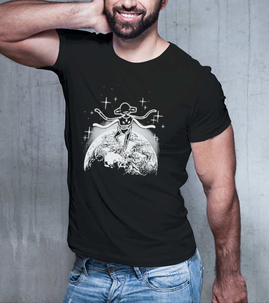 Snacky Boy Deoxys Floating Above Earth With Stars T-Shirt