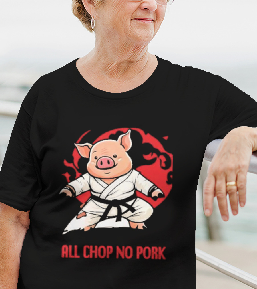 Wrestling Observer Figure Four Weekly All Chop No Pork Pig In Karate Gi With Red Circle Background T-Shirt