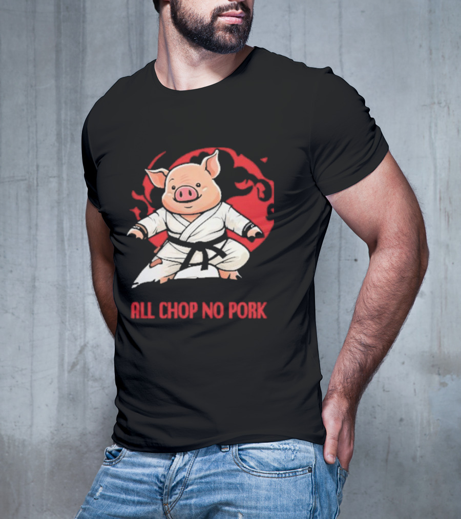 Wrestling Observer Figure Four Weekly All Chop No Pork Pig In Karate Gi With Red Circle Background T-Shirt