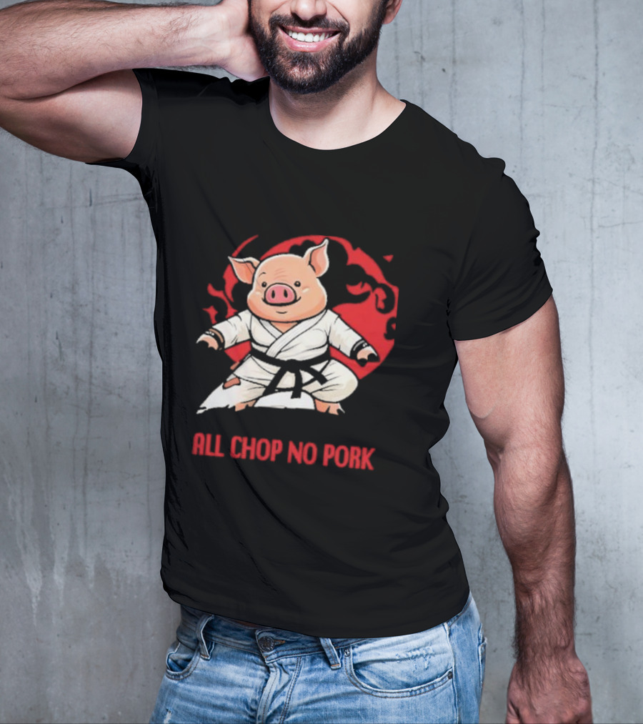 Wrestling Observer Figure Four Weekly All Chop No Pork Pig In Karate Gi With Red Circle Background T-Shirt