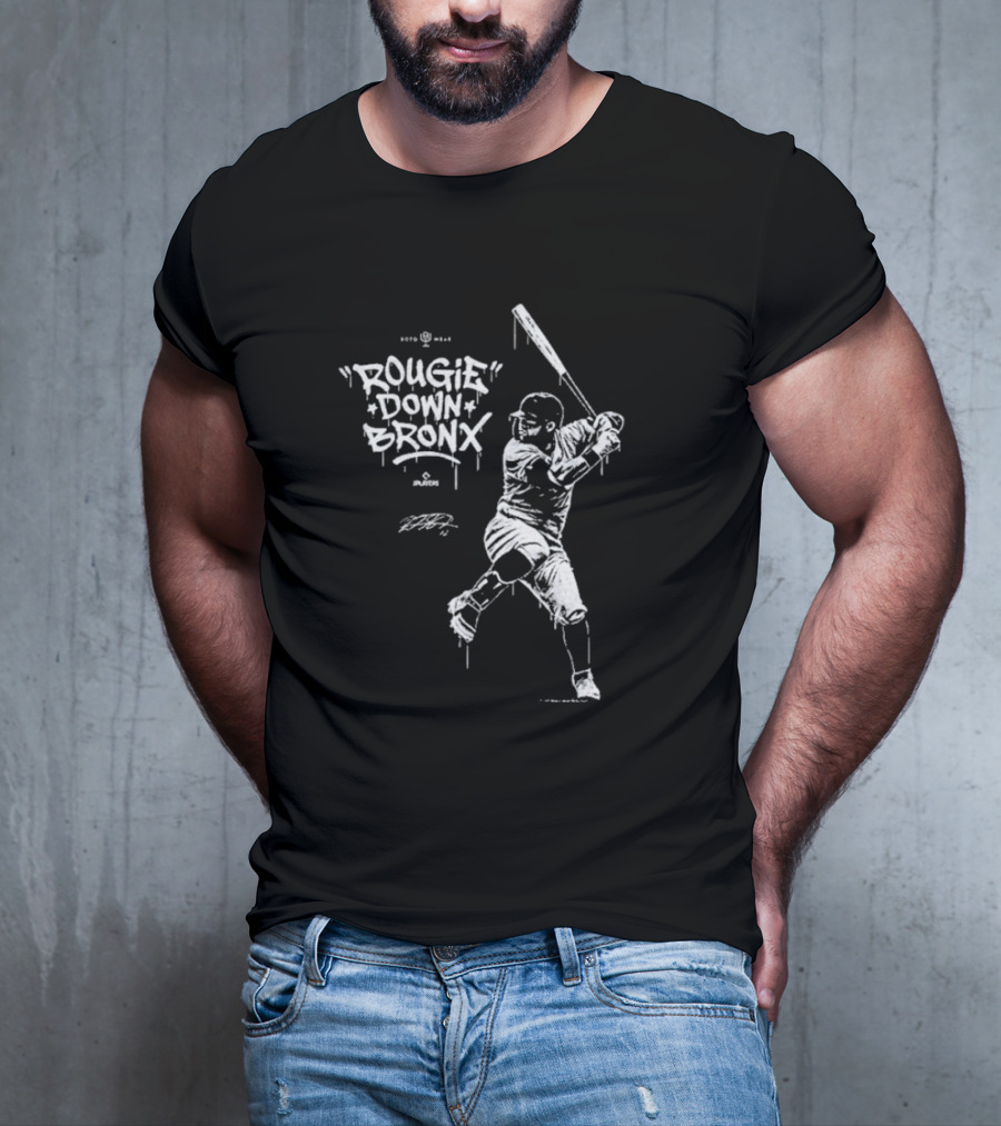Rougie Down Bronx Yankees Baseball Player Action T-Shirt