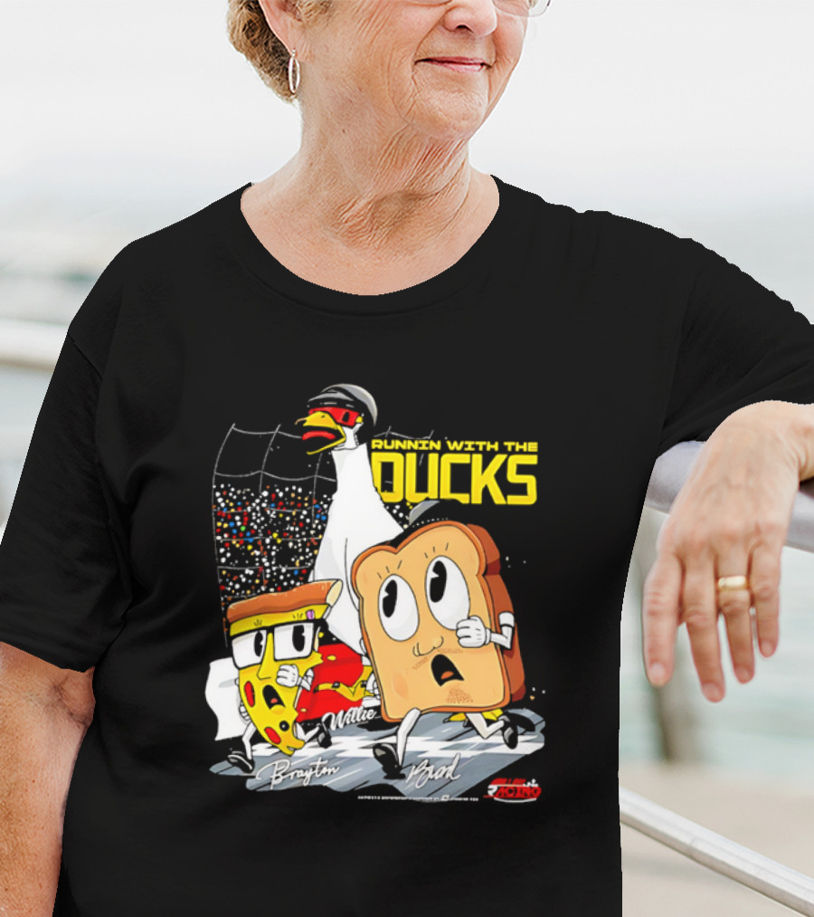 Running With The Ducks Brayton Brad Willie Cartoon Pizza And Toast Racing T-Shirt