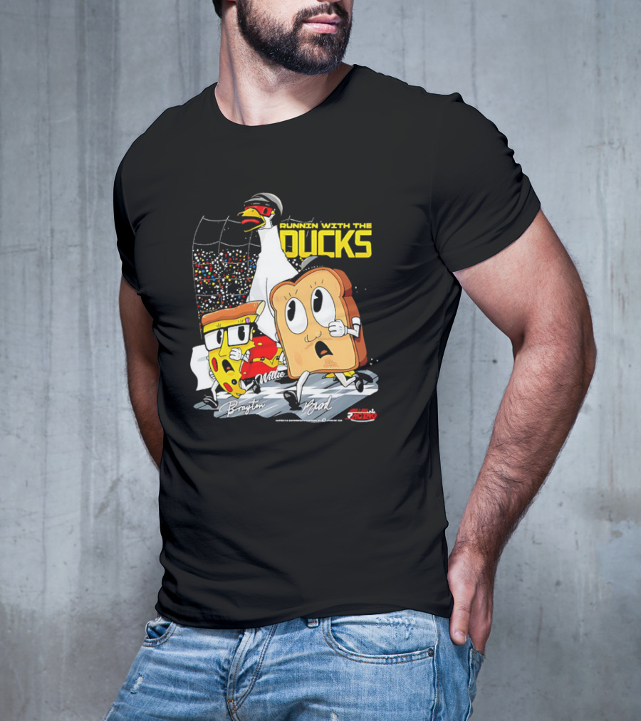 Running With The Ducks Brayton Brad Willie Cartoon Pizza And Toast Racing T-Shirt