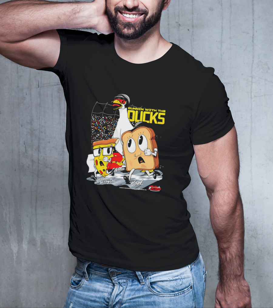 Running With The Ducks Brayton Brad Willie Cartoon Pizza And Toast Racing T-Shirt