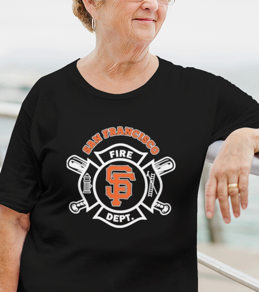 San Francisco Giants Fire Dept Firefighters SF Baseball Crossed Axes Ladder T-Shirt