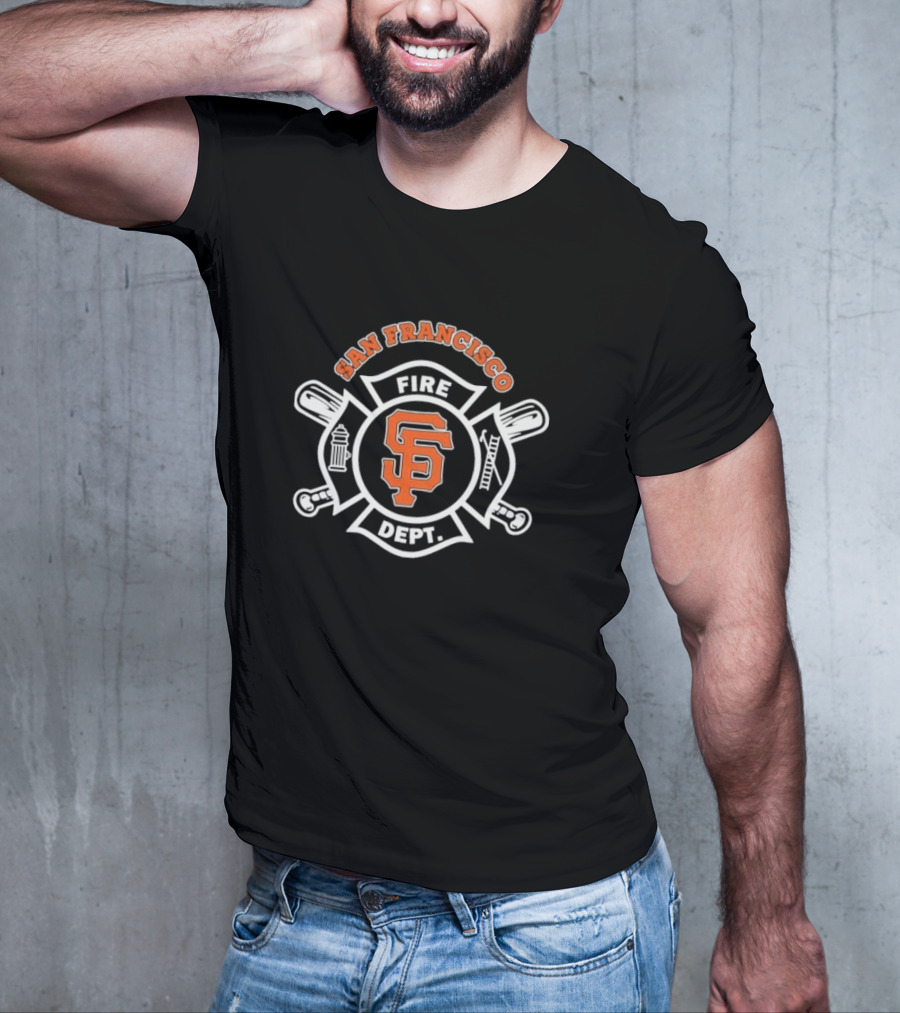 San Francisco Giants Fire Dept Firefighters SF Baseball Crossed Axes Ladder T-Shirt