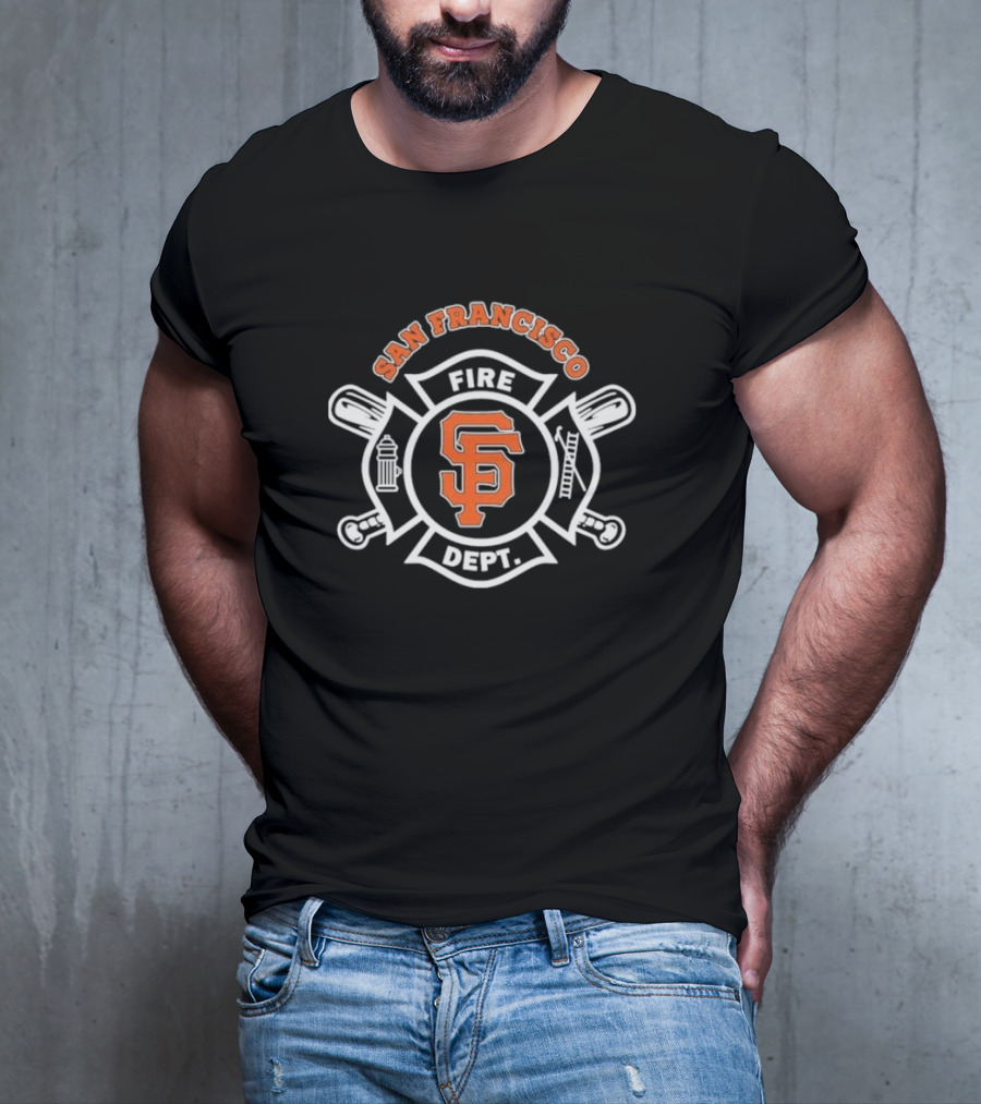 San Francisco Giants Fire Dept Firefighters SF Baseball Crossed Axes Ladder T-Shirt