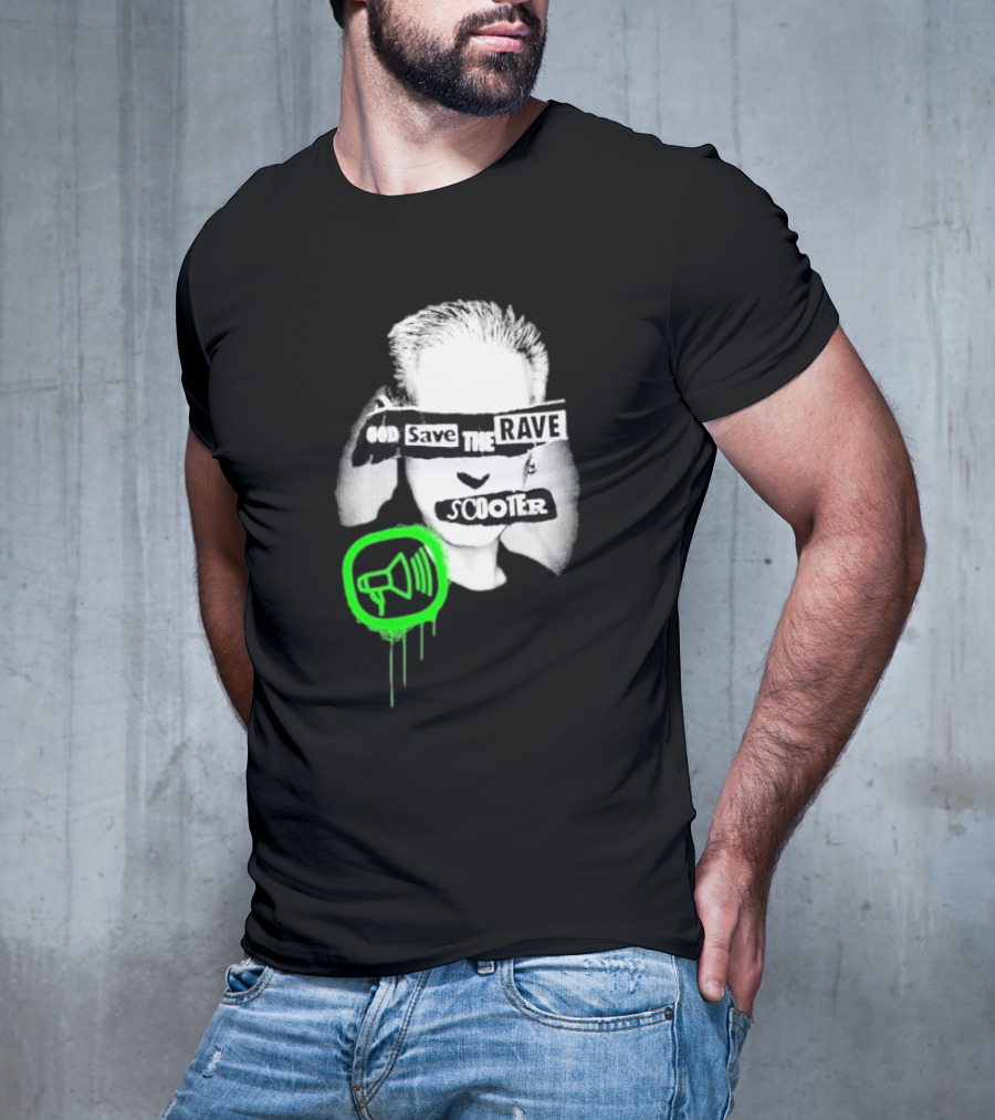 Scooter God Save The Rave Speaker Icon Bold Design T-Shirt