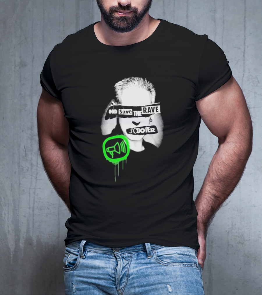 Scooter God Save The Rave Speaker Icon Bold Design T-Shirt