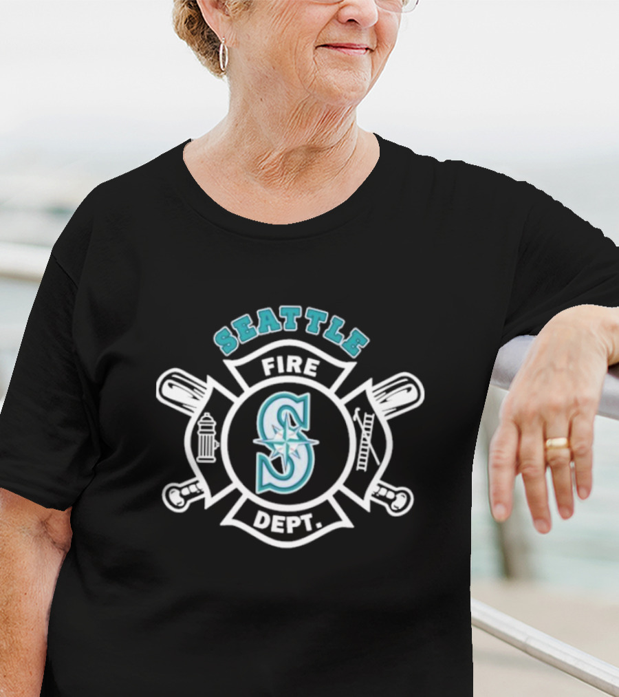 Seattle Mariners Fire Dept Firefighters Axes And Hydrant Emblem T-Shirt