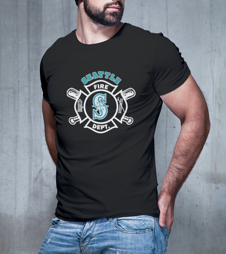 Seattle Mariners Fire Dept Firefighters Axes And Hydrant Emblem T-Shirt