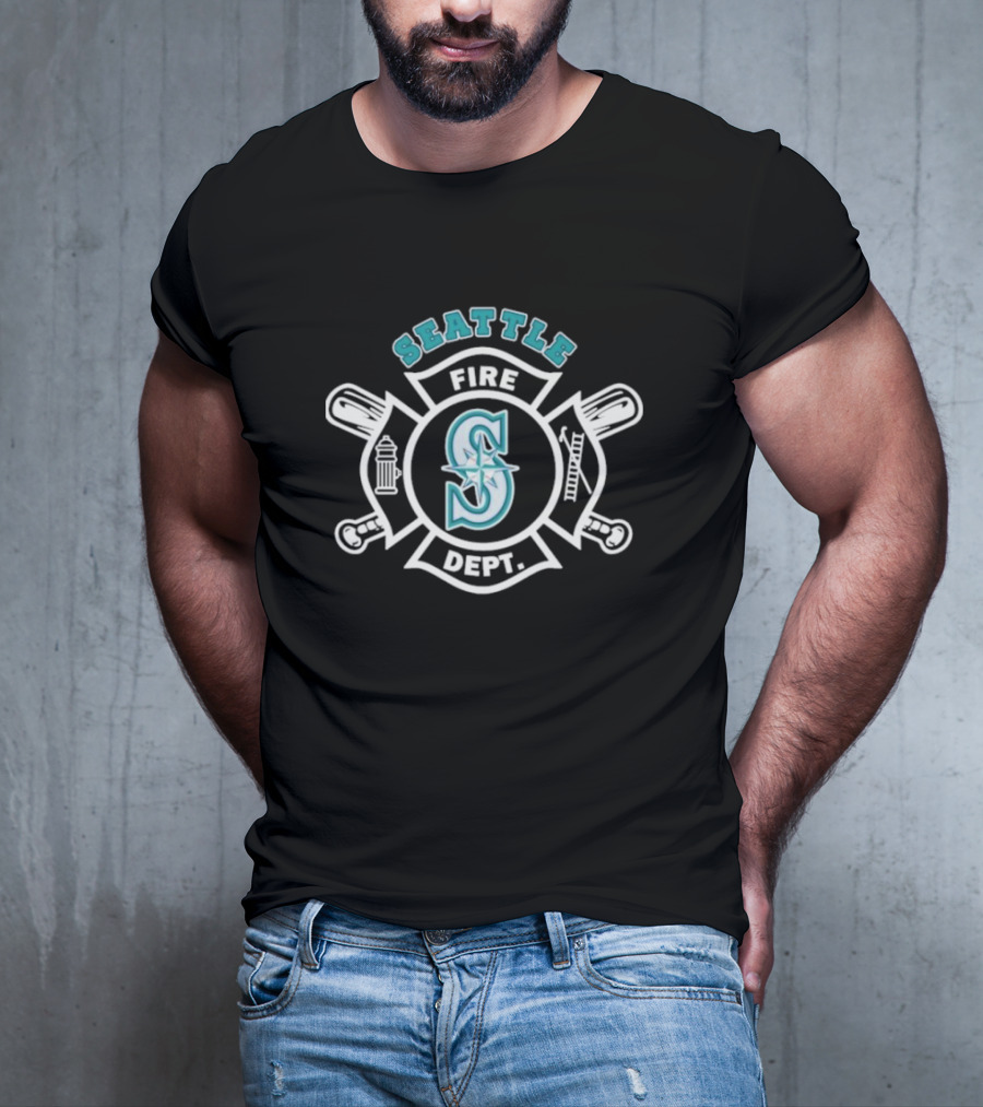 Seattle Mariners Fire Dept Firefighters Axes And Hydrant Emblem T-Shirt