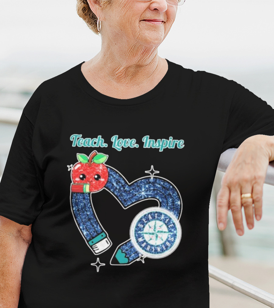 Seattle Mariners Teach Love Inspire Heart Apple Design T-Shirt