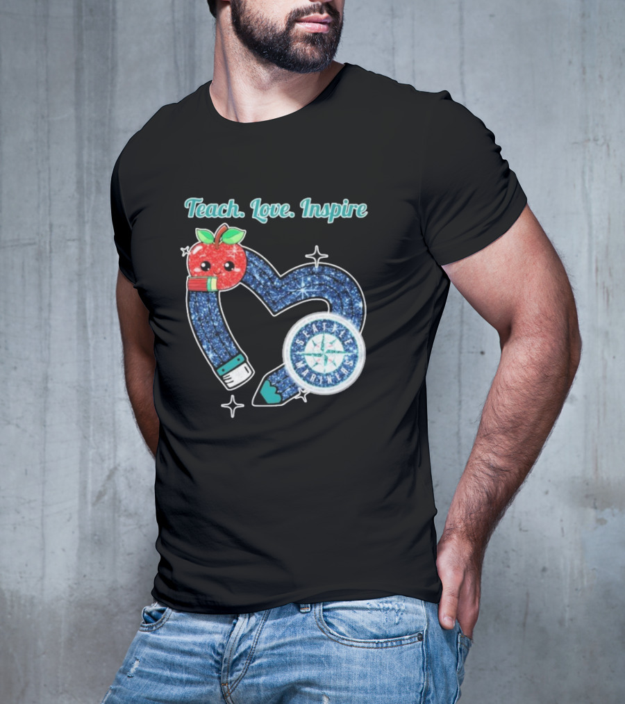 Seattle Mariners Teach Love Inspire Heart Apple Design T-Shirt