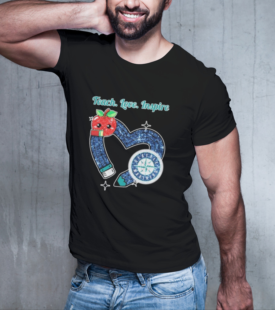 Seattle Mariners Teach Love Inspire Heart Apple Design T-Shirt