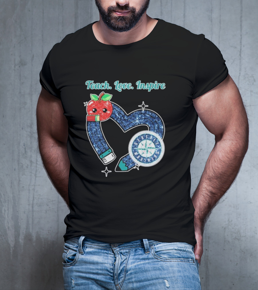 Seattle Mariners Teach Love Inspire Heart Apple Design T-Shirt