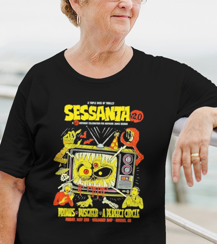 Sessanta 2.0 Event Primus Puscifer A Perfect Circle May 2 2025 Rogers AR Walmart AMP TV T-Shirt