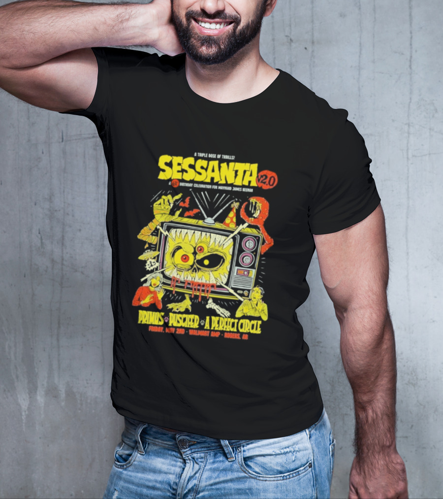Sessanta 2.0 Event Primus Puscifer A Perfect Circle May 2 2025 Rogers AR Walmart AMP TV T-Shirt