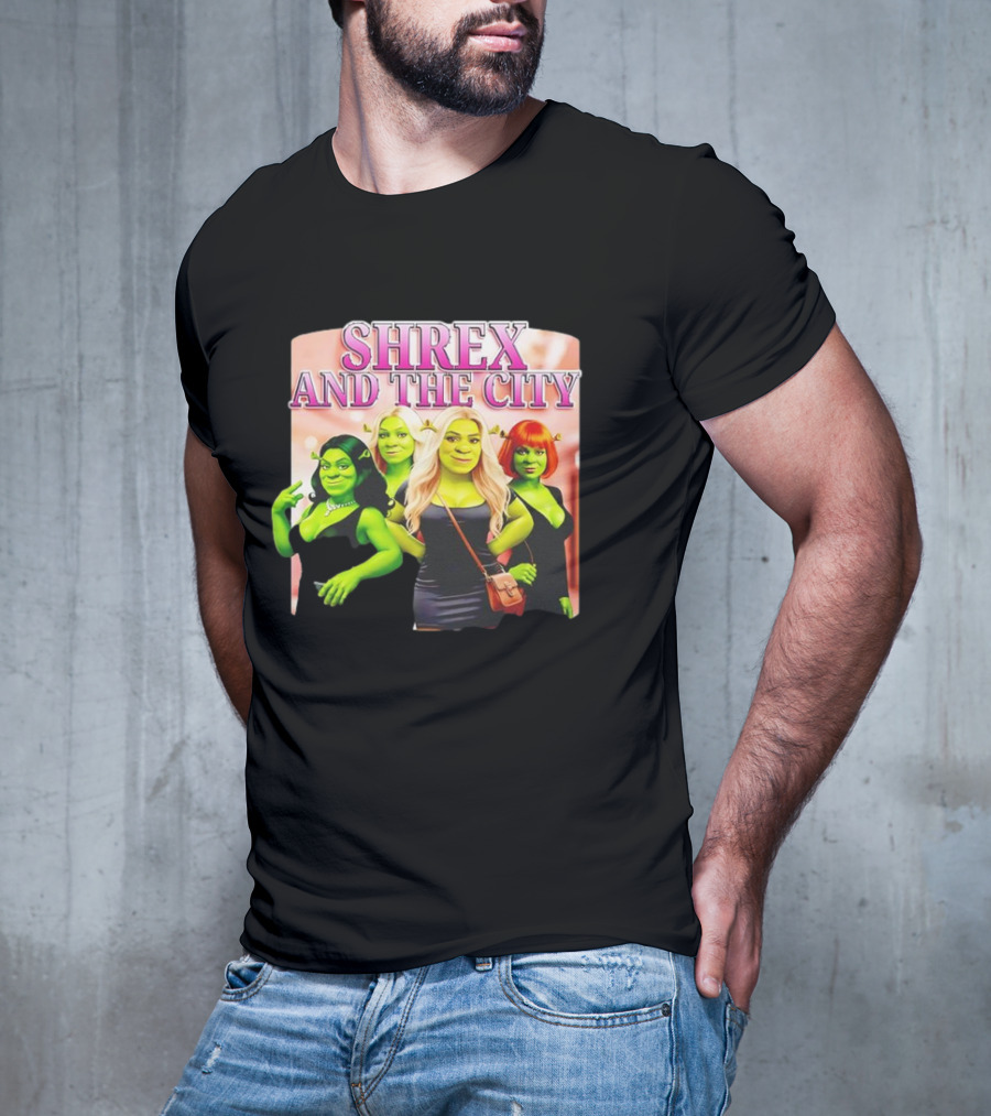 SHREX AND THE CITY Green Characters Ladies In Black Dresses T-Shirt