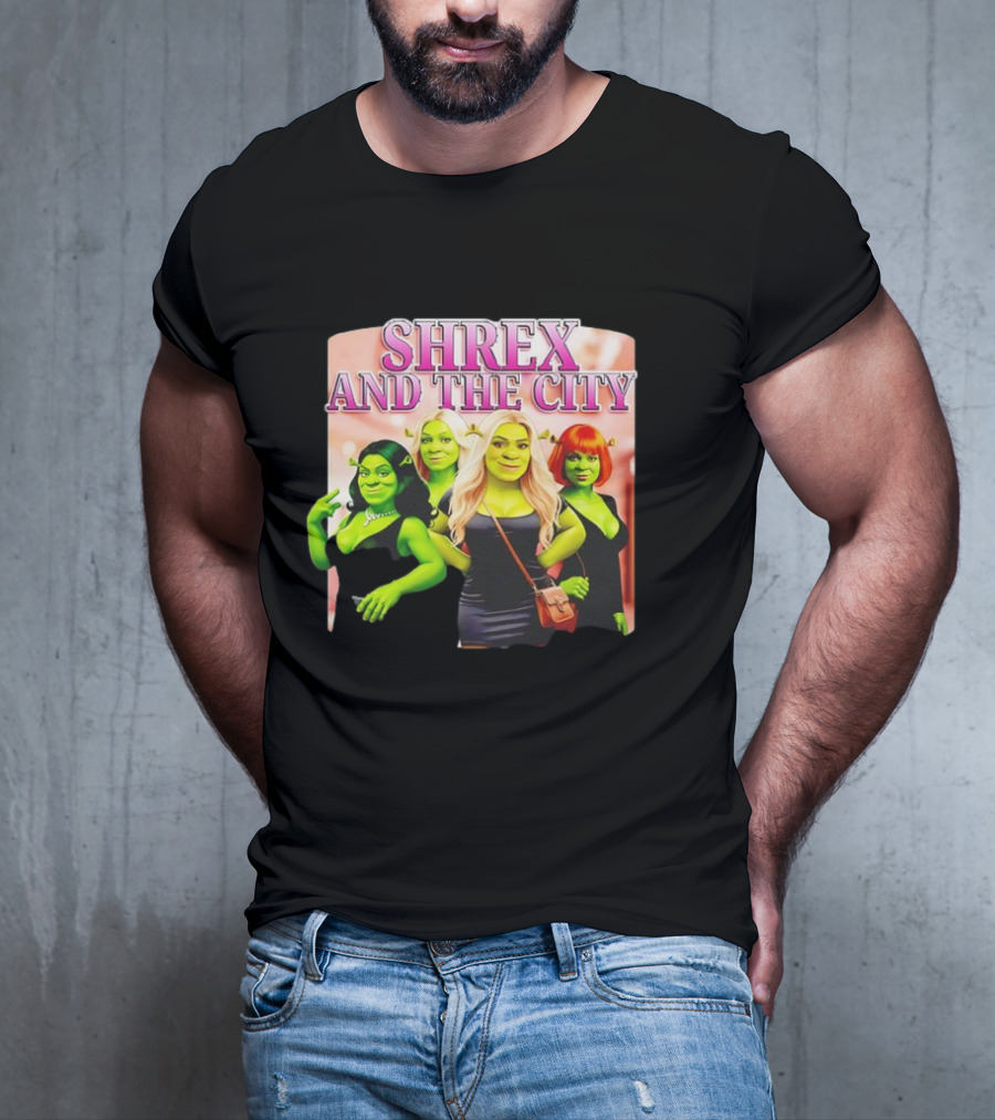 SHREX AND THE CITY Green Characters Ladies In Black Dresses T-Shirt