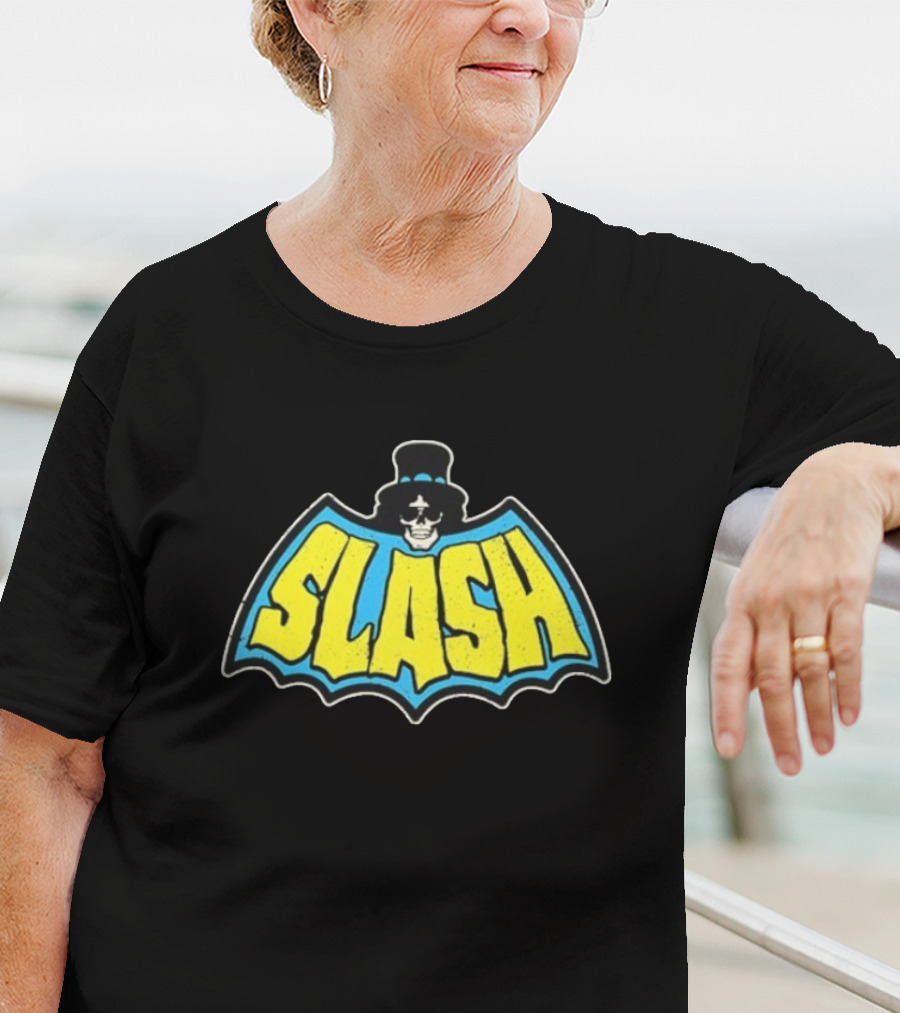 SLASH Batman Inspired Logo With Top Hat And Skull T-Shirt