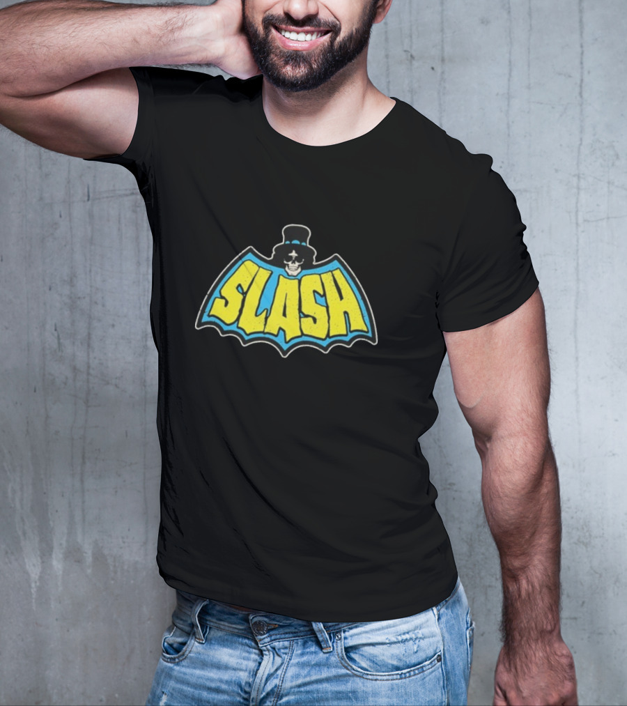 SLASH Batman Inspired Logo With Top Hat And Skull T-Shirt