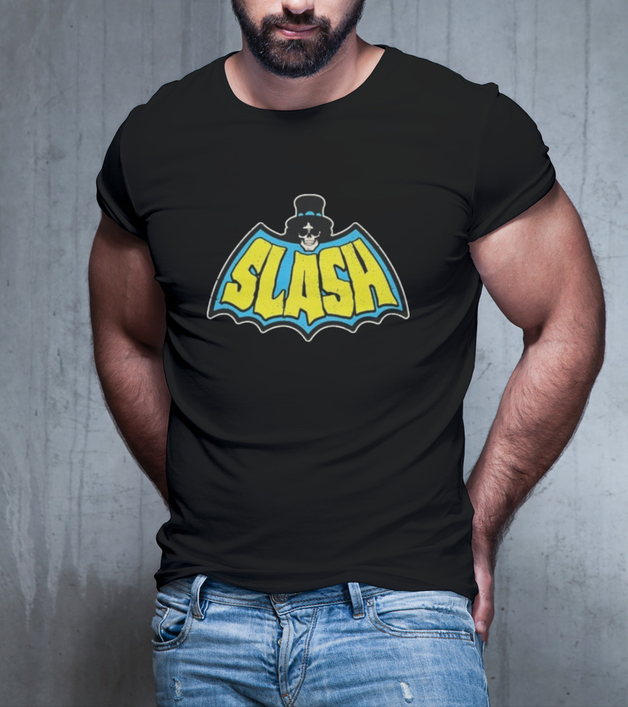 SLASH Batman Inspired Logo With Top Hat And Skull T-Shirt