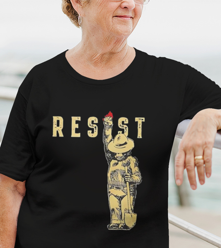 "Smokey Resist Firefighter Bear With Raised Fist And Shovel" T-Shirt
