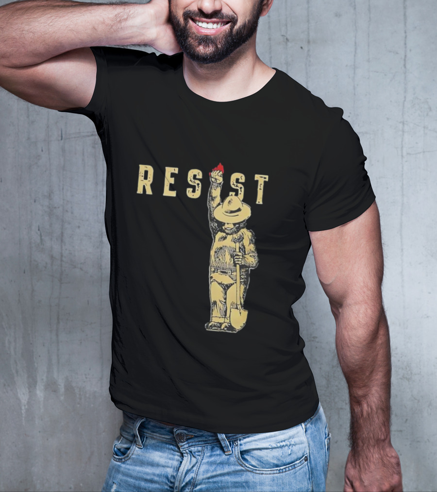 "Smokey Resist Firefighter Bear With Raised Fist And Shovel" T-Shirt