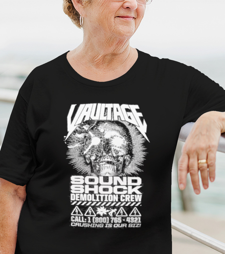 Vaultage Space Laces Sound Shock Demolition Crew Crushing Is Our Biz Skull T-Shirt