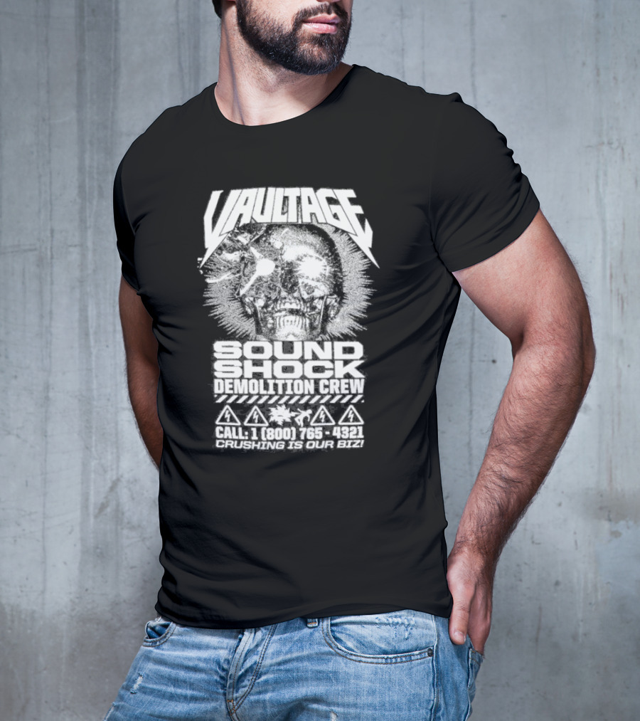 Vaultage Space Laces Sound Shock Demolition Crew Crushing Is Our Biz Skull T-Shirt