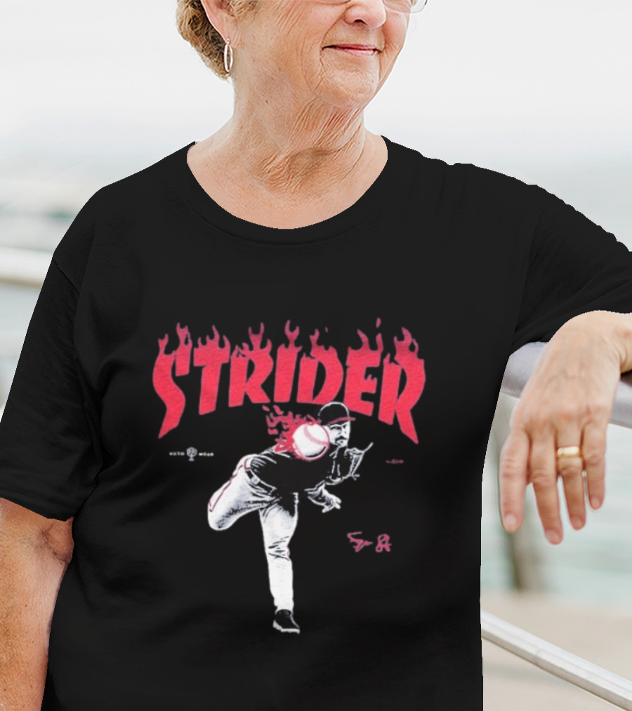 Strider Flames Baseball Pitcher Throwing Action T-Shirt