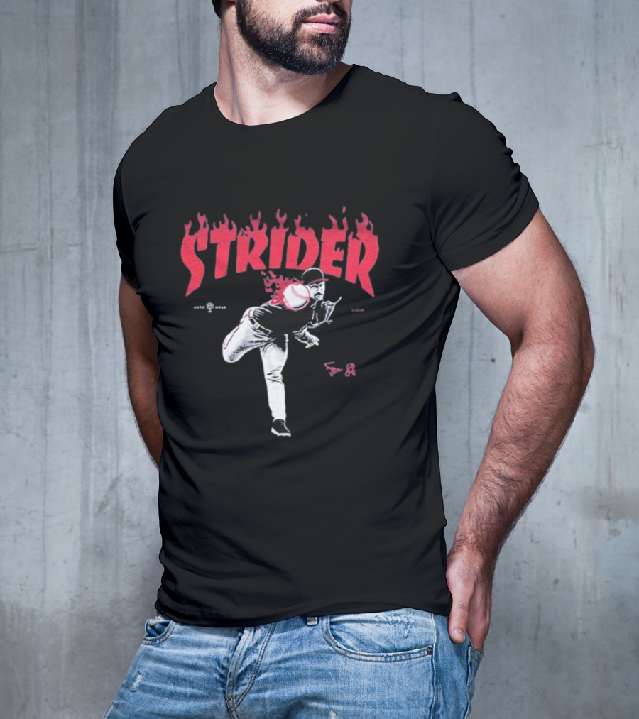Strider Flames Baseball Pitcher Throwing Action T-Shirt