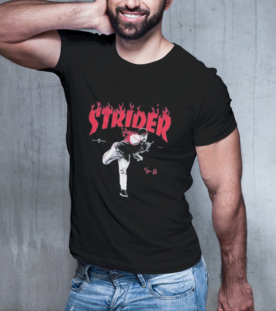 Strider Flames Baseball Pitcher Throwing Action T-Shirt