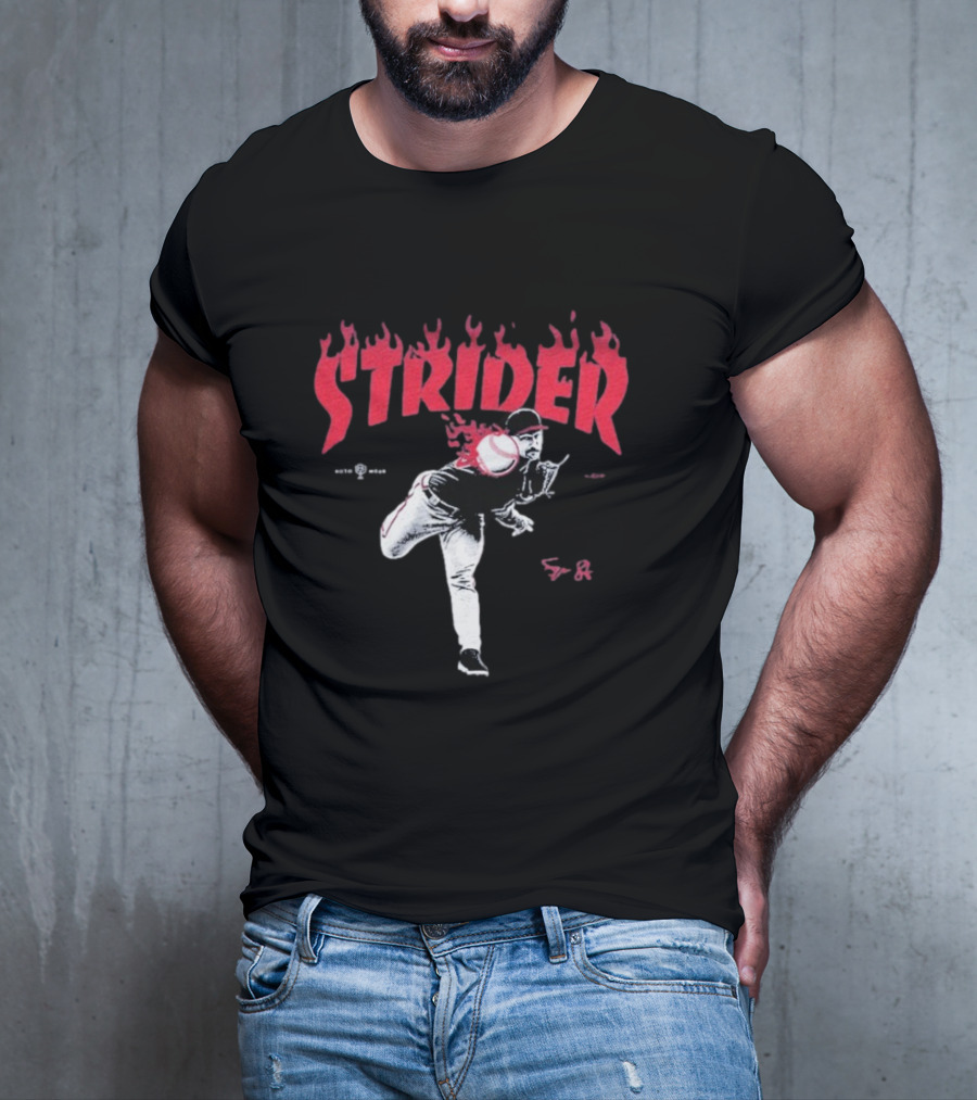 Strider Flames Baseball Pitcher Throwing Action T-Shirt