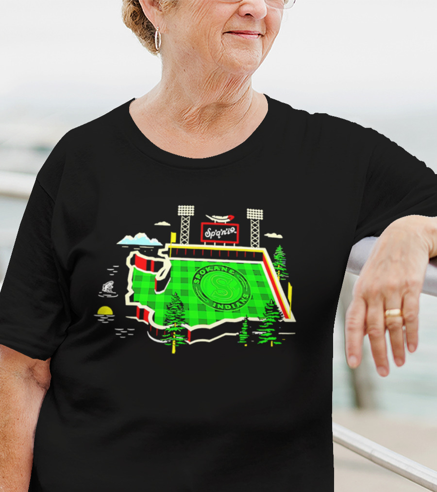 Spokane Indians Stadium Washington State Map Baseball Field T-Shirt