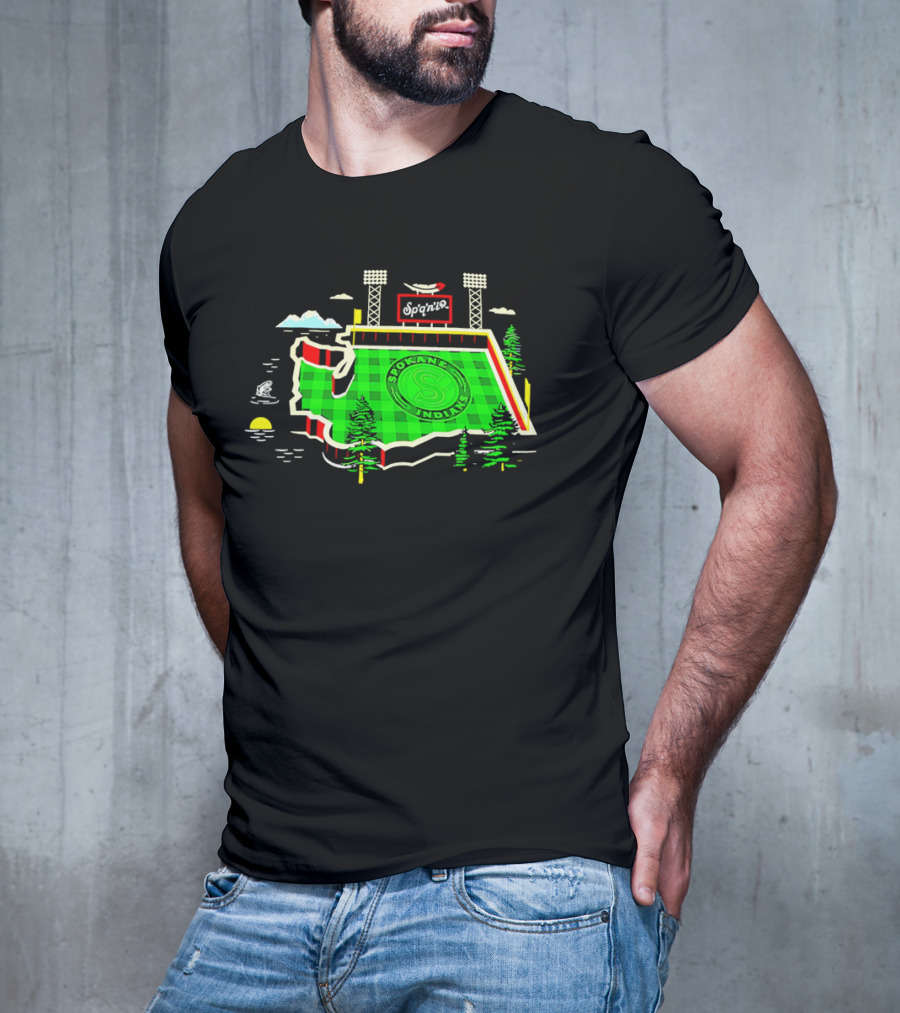 Spokane Indians Stadium Washington State Map Baseball Field T-Shirt