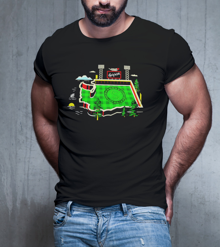 Spokane Indians Stadium Washington State Map Baseball Field T-Shirt