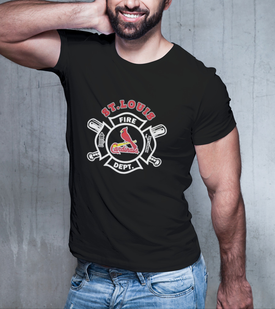 St Louis Cardinals Fire Dept Firefighters MLB Collaboration With Symbolic Badge And Equipment T-Shirt