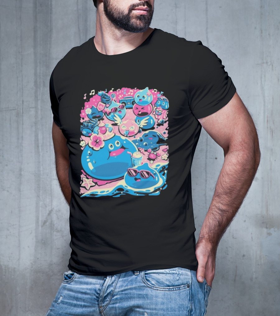 Summer Slimes Cute Blue And Pink Watercolor Style Festival Fun T-Shirt