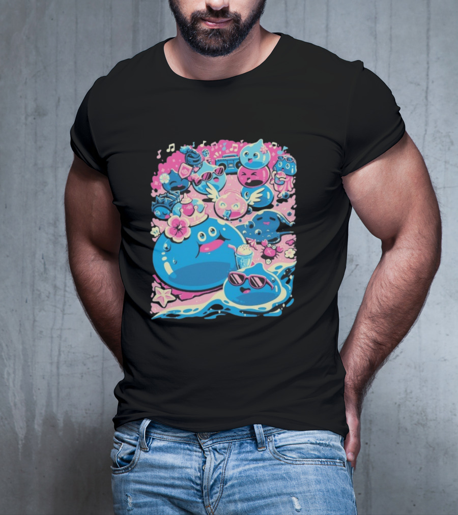 Summer Slimes Cute Blue And Pink Watercolor Style Festival Fun T-Shirt