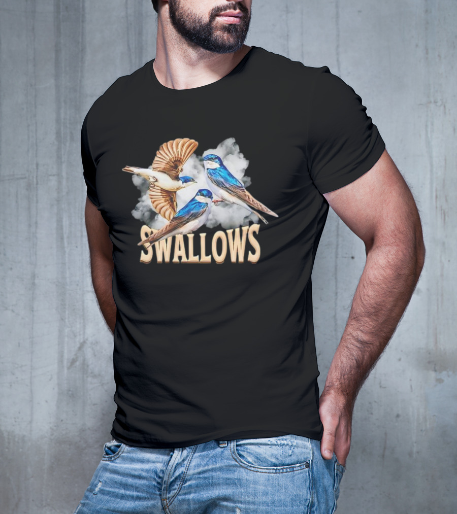 Swallows Blue Bird Trio With Clouds T-Shirt