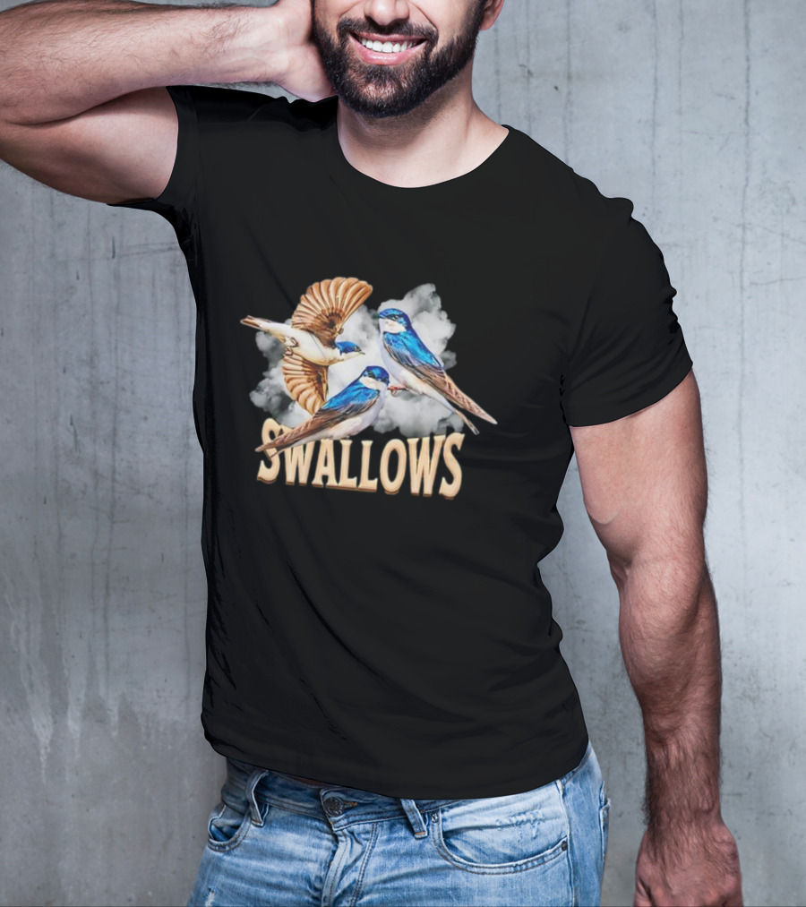 Swallows Blue Bird Trio With Clouds T-Shirt