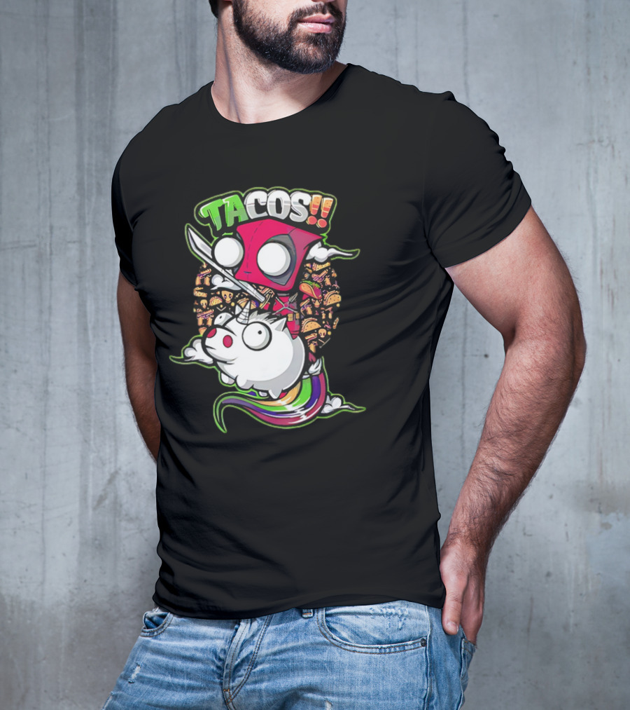 Tacos Deadpool Riding Unicorn Surrounded By Tacos Cartoon T-Shirt