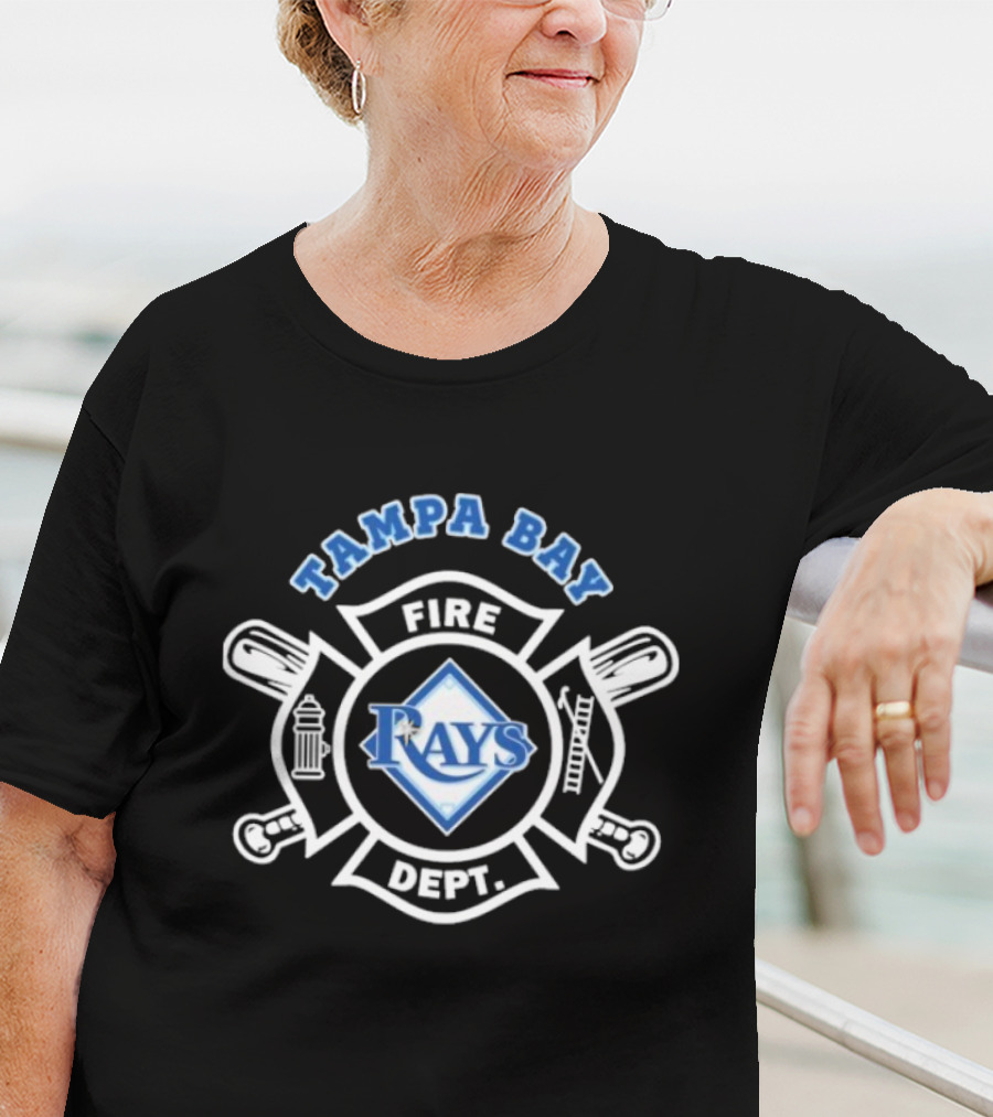 Tampa Bay Rays Fire Dept Firefighters Logo With Firefighter Emblem And Tools T-Shirt