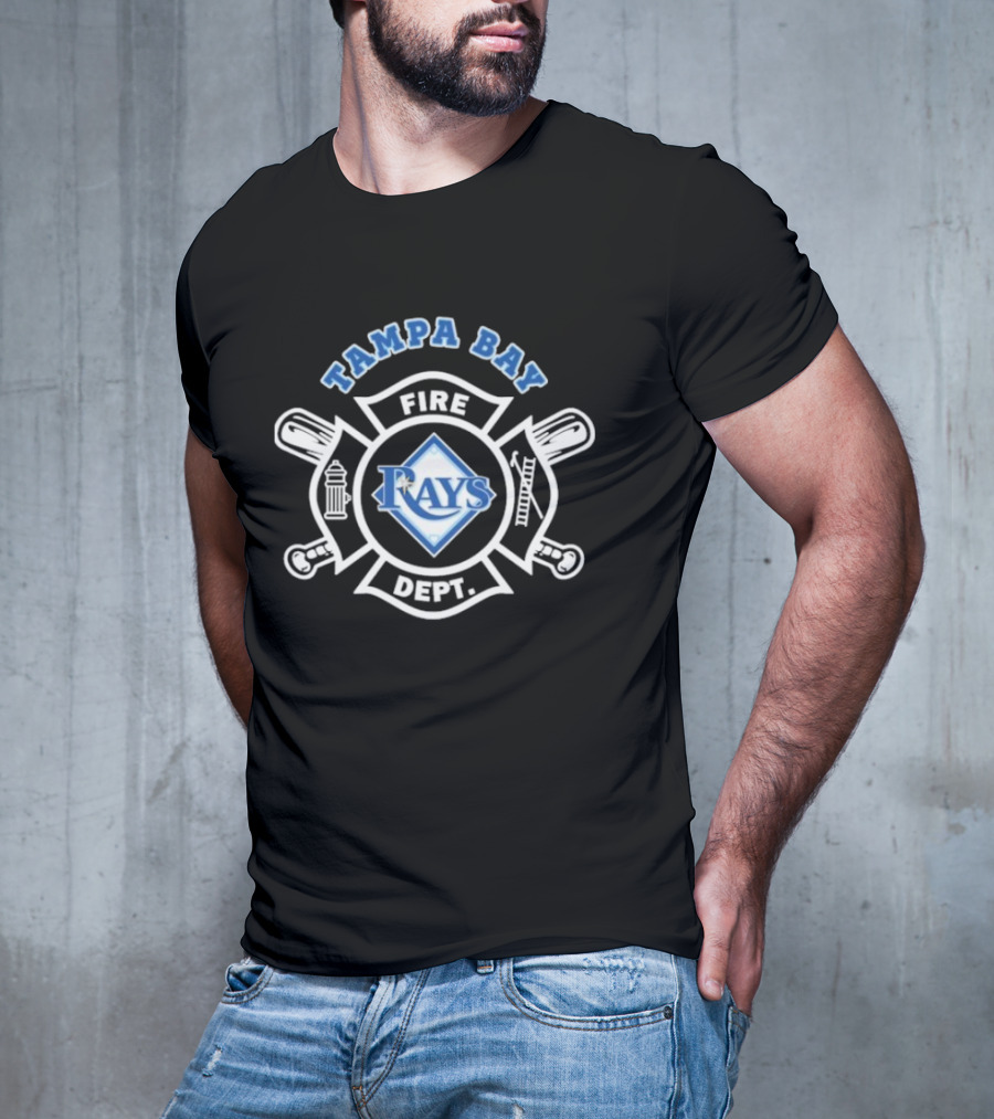 Tampa Bay Rays Fire Dept Firefighters Logo With Firefighter Emblem And Tools T-Shirt