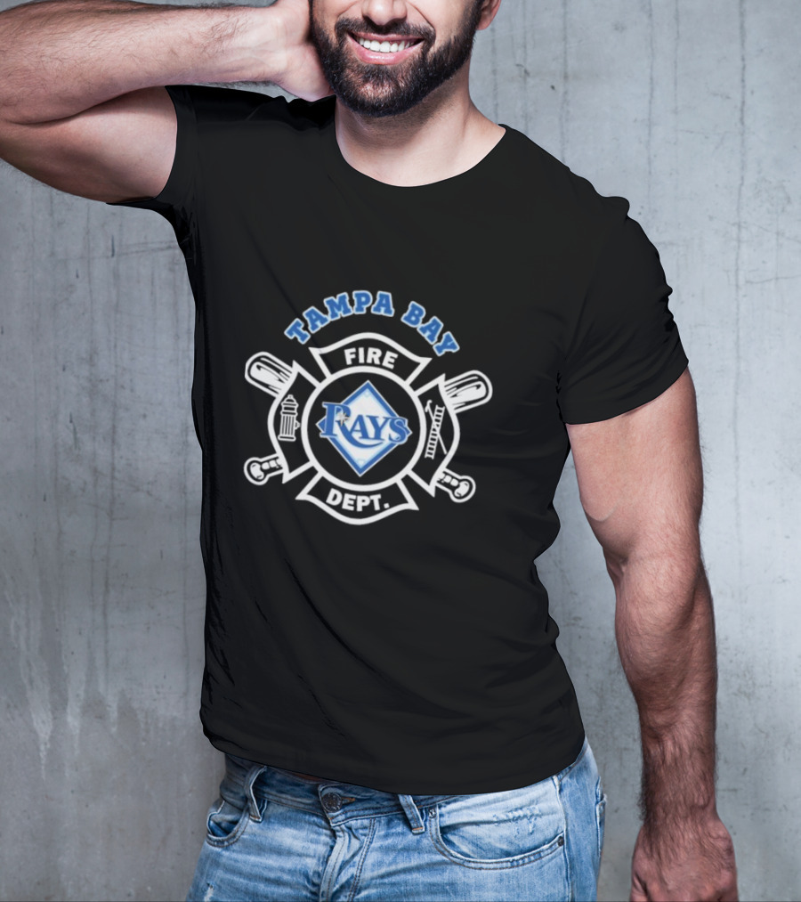 Tampa Bay Rays Fire Dept Firefighters Logo With Firefighter Emblem And Tools T-Shirt