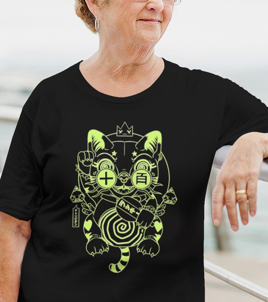 Ten Hundred Blind Luck Maneki Neko Neon Cat T-Shirt