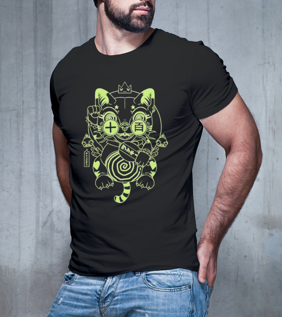 Ten Hundred Blind Luck Maneki Neko Neon Cat T-Shirt